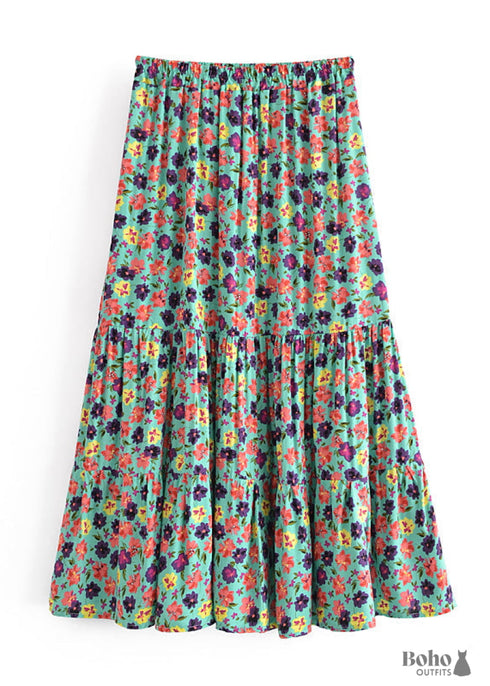 Boho Skirts in Camila Flower in Green For Women